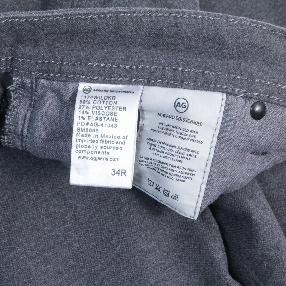 Adriano Goldschmied Mens Graduate Tailored Fit Charcoal Gray Chinos/Pants, 34W - Picture 8 of 8